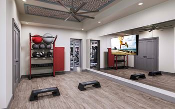 24-Hour first class fitness center with yoga/spin studio